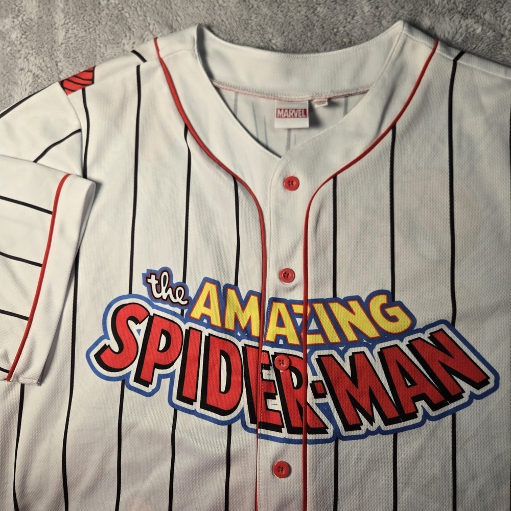 Marvel The Amazing Spiderman Jersey Button Up Large Short Sleeve  Baseball